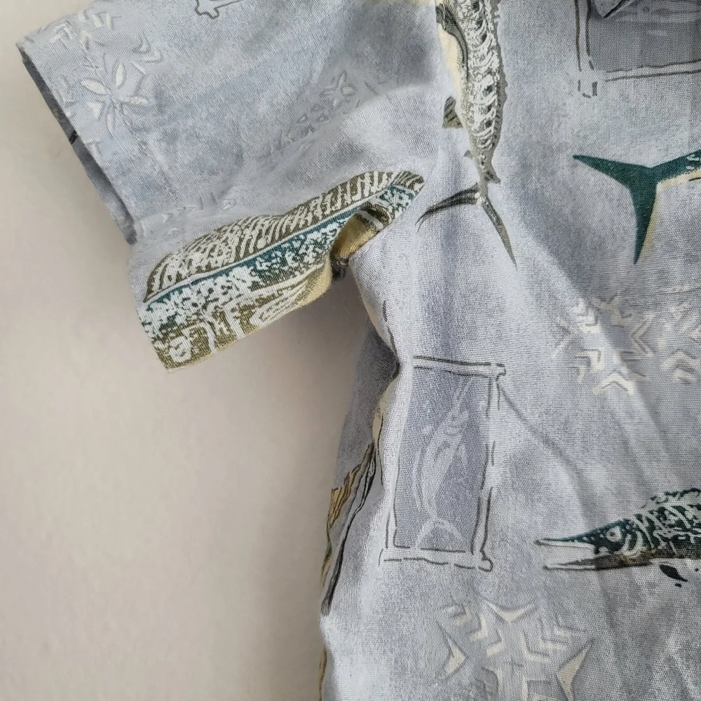 Cocoamo Kids Resort Wear Blue Hawaiian‎ Button Up Shirt Fish Aloha